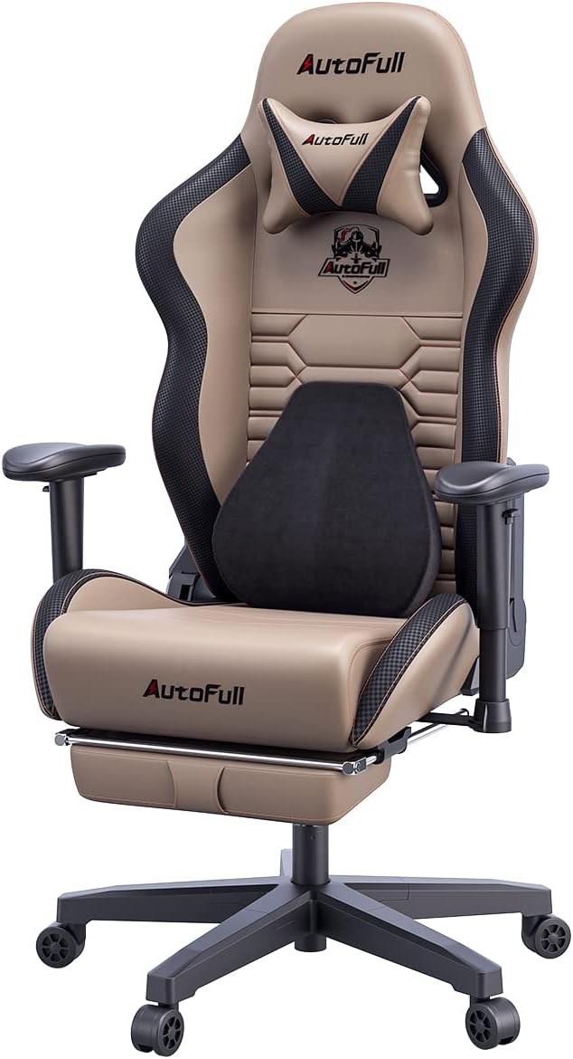 C3 Gaming Chair Office Chair PC Chair with Ergonomics Lumbar Support, Racing Style PU Leather High Back Adjustable Swivel Task Chair with Footrest (Brown)