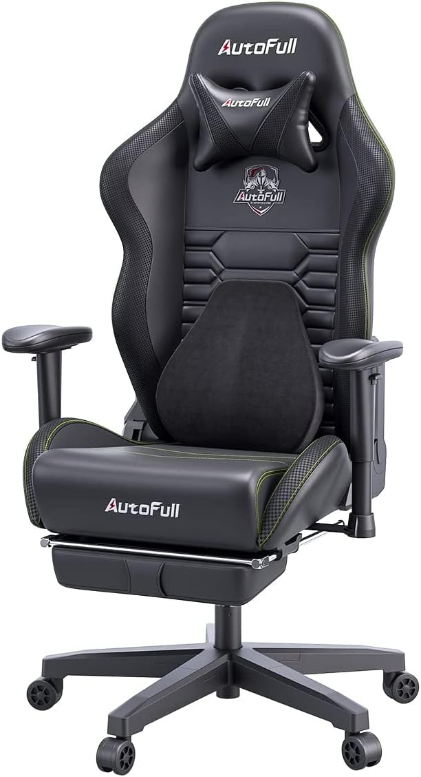 C3 Gaming Chair Office Chair PC Chair with Ergonomics Lumbar Support, Racing Style PU Leather High Back Adjustable Swivel Task Chair with Footrest (Black)