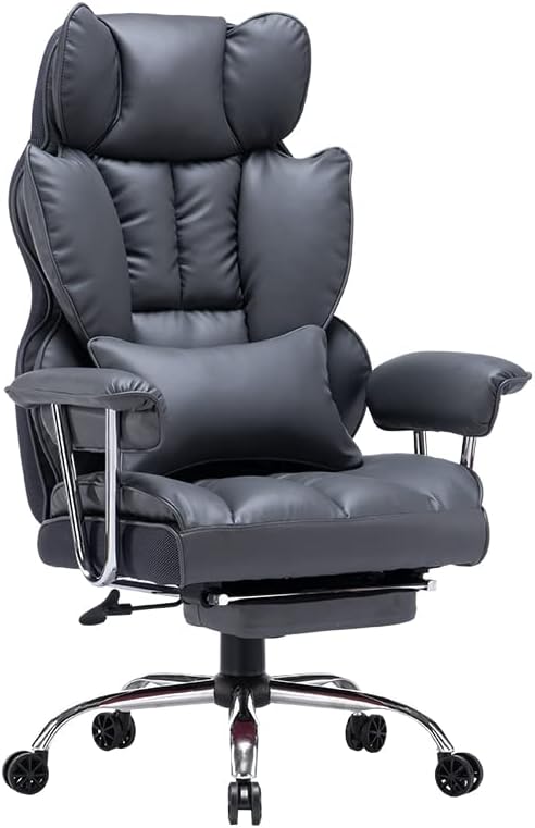 Efomao Desk Office Chair Big High Back Chair Managerial Executive PU Leather Computer/Swivel Chair with Lumbar Support (Dark Grey)