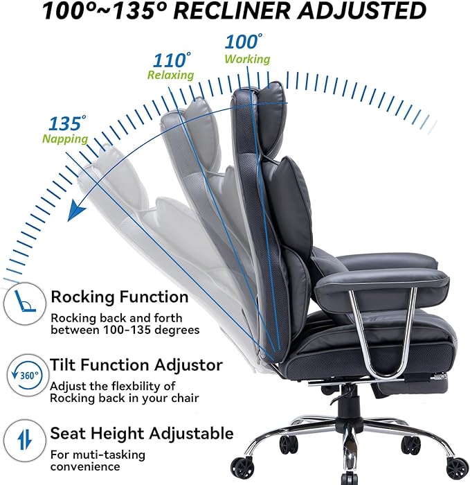Efomao Desk Office Chair Big High Back Chair Managerial Executive PU Leather Computer/Swivel Chair with Lumbar Support (Dark Grey)