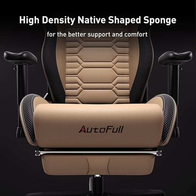 C3 Gaming Chair Office Chair PC Chair with Ergonomics Lumbar Support, Racing Style PU Leather High Back Adjustable Swivel Task Chair with Footrest (Brown)