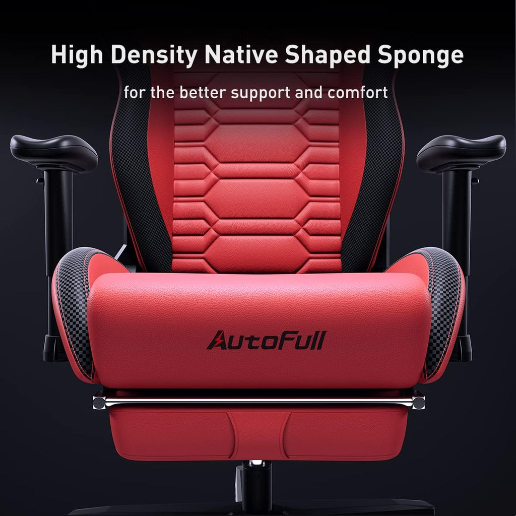 C3 Gaming Chair Office Chair PC Chair with Ergonomics Lumbar Support, Racing Style PU Leather High Back Adjustable Swivel Task Chair with Footrest (Red)