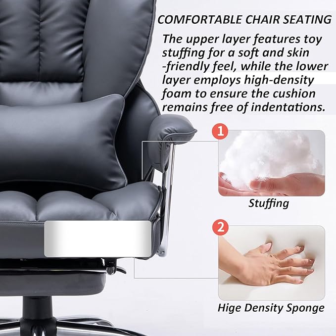 Efomao Desk Office Chair Big High Back Chair Managerial Executive PU Leather Computer/Swivel Chair with Lumbar Support (Dark Grey)