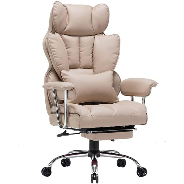 Efomao Desk Office Chair,Big High Back Chair,PU Leather Office Chair, Computer Chair,Executive Office Chair, Swivel Chair with Leg Rest and Lumbar Support,Dark Beige Office Chair