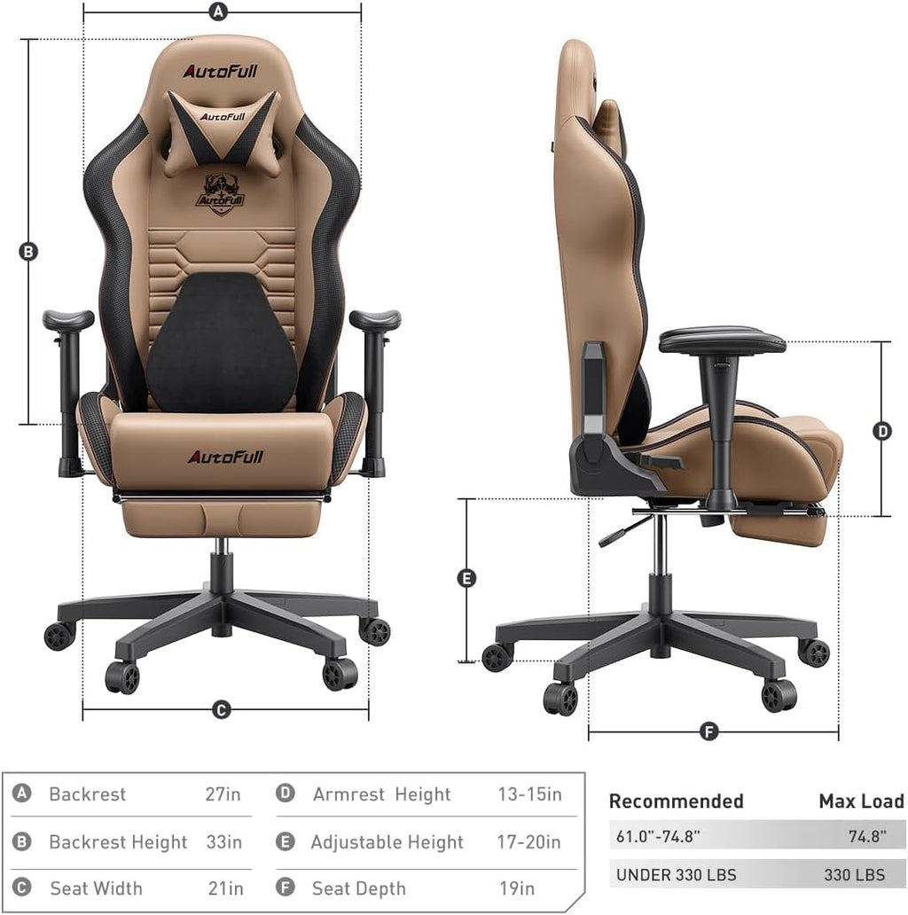 C3 Gaming Chair Office Chair PC Chair with Ergonomics Lumbar Support, Racing Style PU Leather High Back Adjustable Swivel Task Chair with Footrest (Brown)