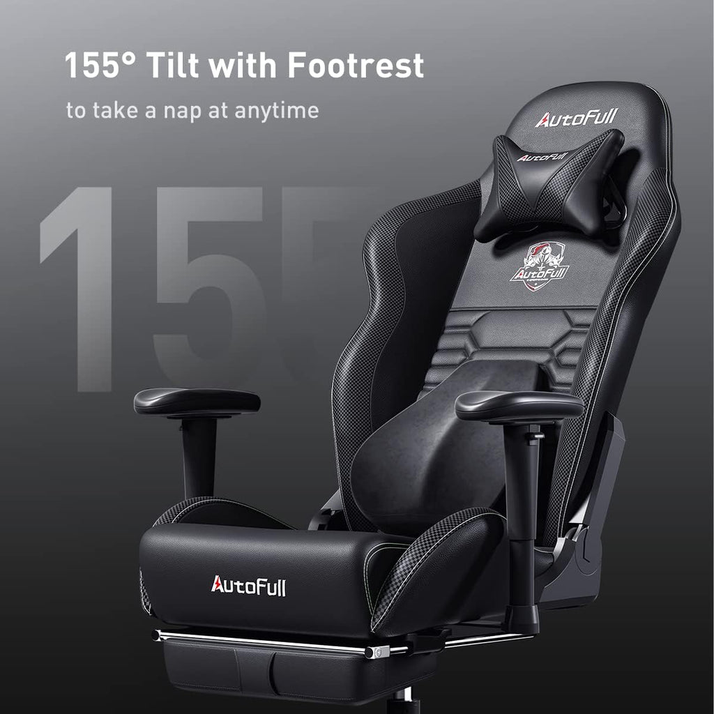 C3 Gaming Chair Office Chair PC Chair with Ergonomics Lumbar Support, Racing Style PU Leather High Back Adjustable Swivel Task Chair with Footrest (Black)