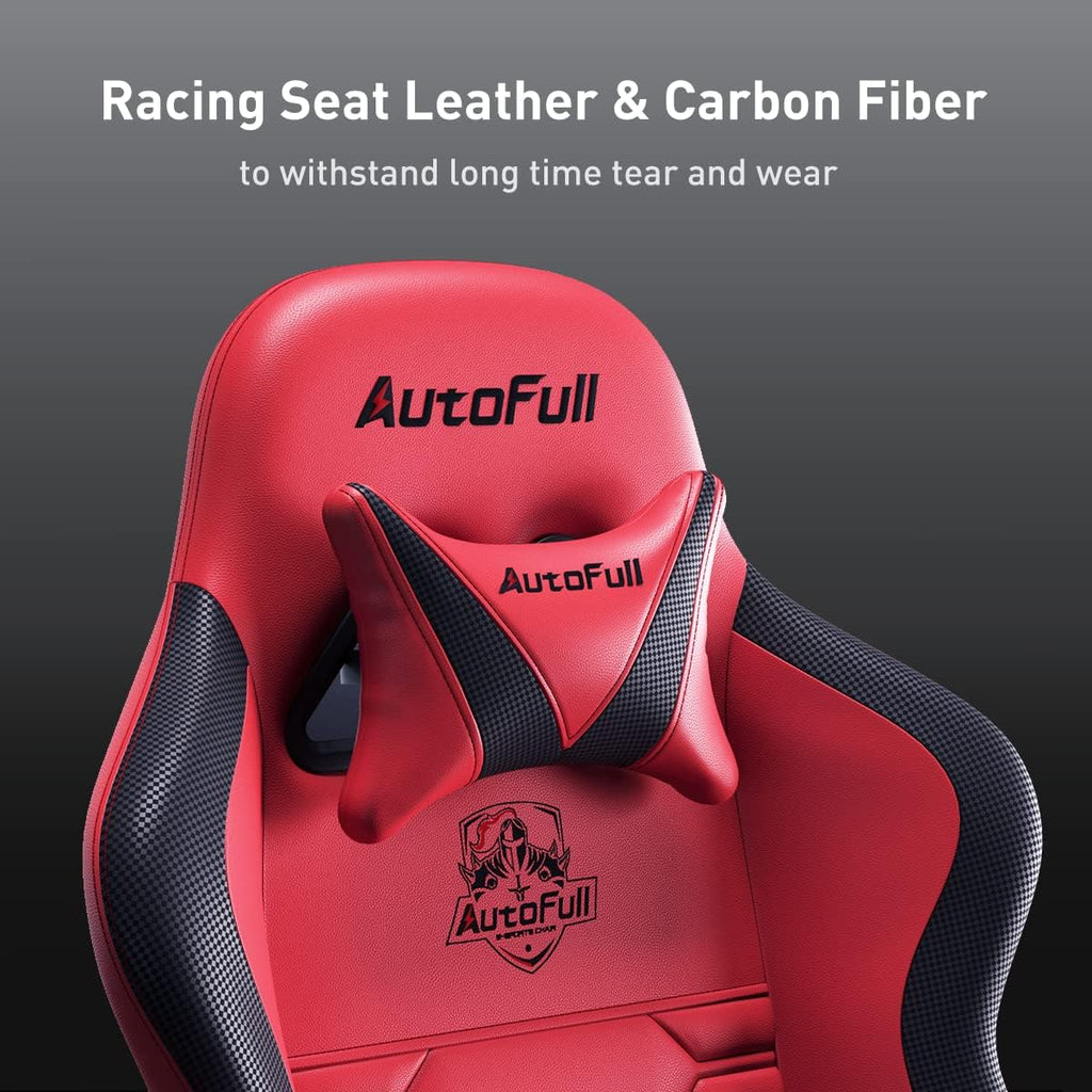 C3 Gaming Chair Office Chair PC Chair with Ergonomics Lumbar Support, Racing Style PU Leather High Back Adjustable Swivel Task Chair with Footrest (Red)