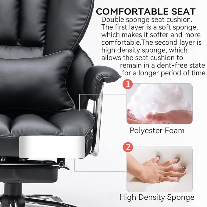 Efomao Desk Office Chair,Big High Back PU Leather Computer Chair,Executive Swivel Chair with Leg Rest and Lumbar Support,Black Office Chair