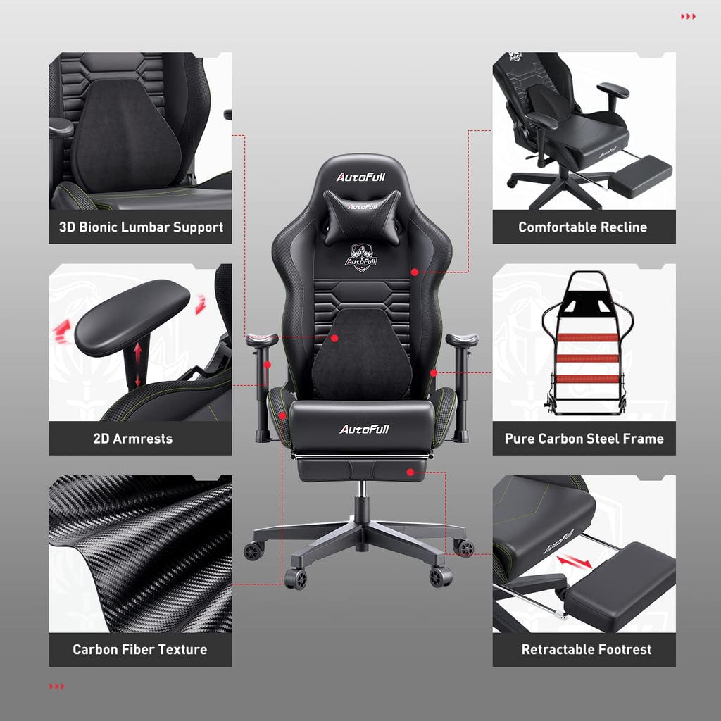 C3 Gaming Chair Office Chair PC Chair with Ergonomics Lumbar Support, Racing Style PU Leather High Back Adjustable Swivel Task Chair with Footrest (Black)