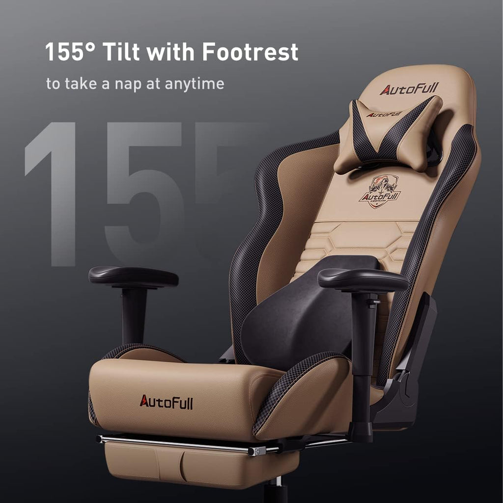 C3 Gaming Chair Office Chair PC Chair with Ergonomics Lumbar Support, Racing Style PU Leather High Back Adjustable Swivel Task Chair with Footrest (Brown)