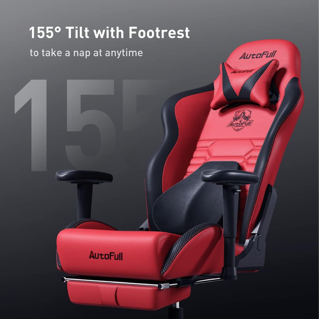 C3 Gaming Chair Office Chair PC Chair with Ergonomics Lumbar Support, Racing Style PU Leather High Back Adjustable Swivel Task Chair with Footrest (Red)