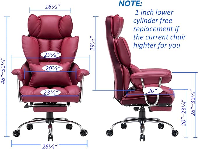 Efomao Desk Office Chair,Big High Back Chair,PU Leather Office Chair, Computer Chair,Executive Office Chair, Swivel Chair with Leg Rest and Lumbar Support,Burgundy Office Chair