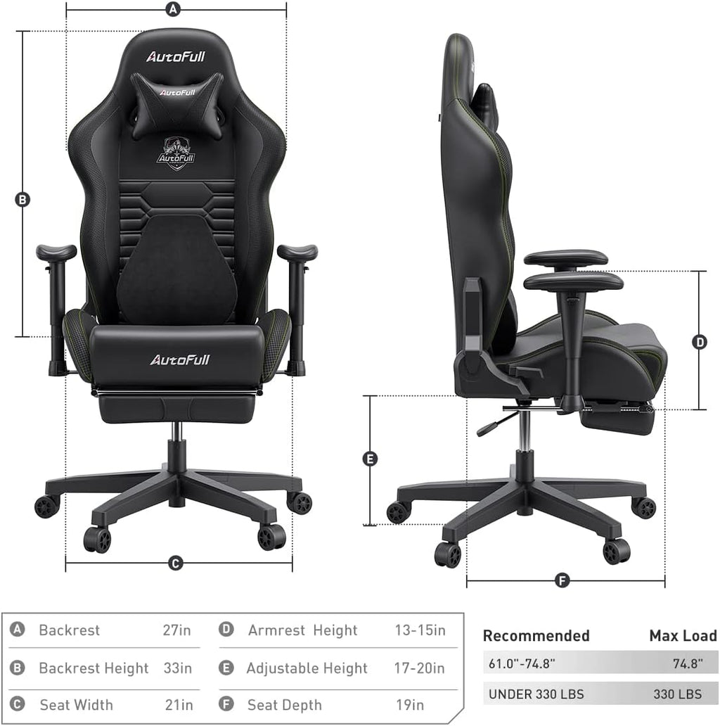 C3 Gaming Chair Office Chair PC Chair with Ergonomics Lumbar Support, Racing Style PU Leather High Back Adjustable Swivel Task Chair with Footrest (Black)