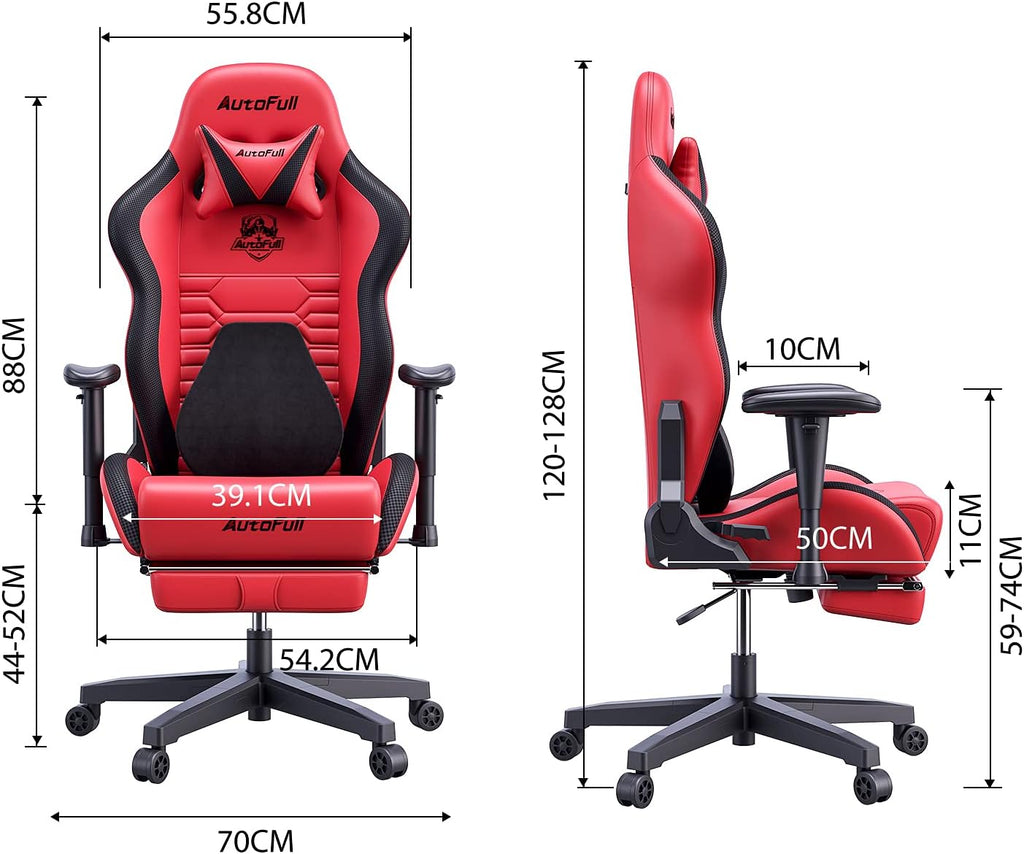 C3 Gaming Chair Office Chair PC Chair with Ergonomics Lumbar Support, Racing Style PU Leather High Back Adjustable Swivel Task Chair with Footrest (Red)